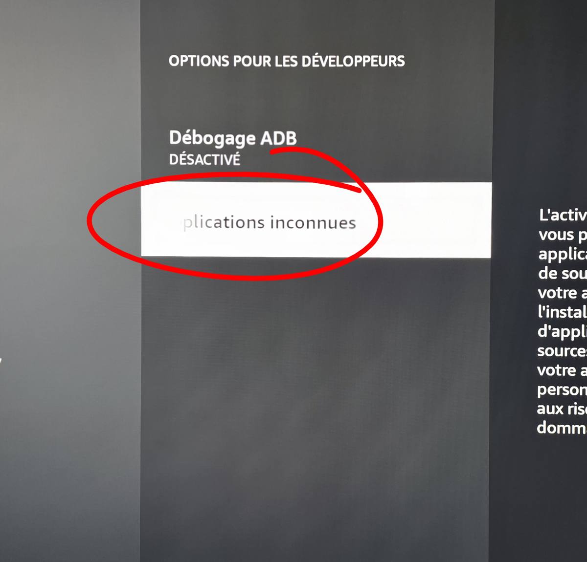 Installation d'applications inconnues